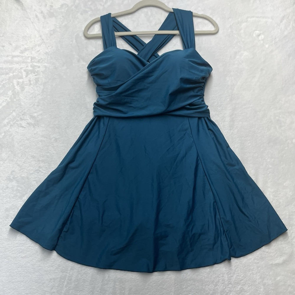 Cocopear Swimdress Womens Plus 2XL Teal Swimsuit Coastal Summer Resort CrossBack
